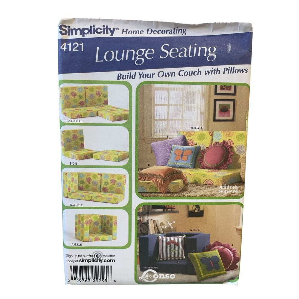 Simplicity 4121 Lounge Seating Couch & Pillows Sewing Pattern UNCUT FF